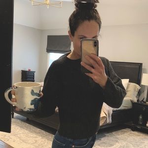 Vince Cashmere Charcoal Cropped Boatneck Sweater Size Small